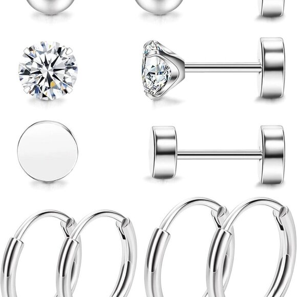 Jewelry - 5 Pairs Titanium Earrings Set Hypoallergenic Stud Hoop Jewelry for Sensitive Ear